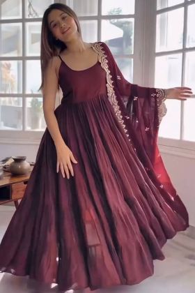 Anarkali Style Rani Pink Ruffle Gown