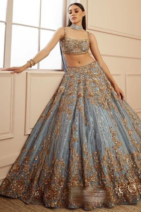 Baby Blue Soft Net Sequence Work Reception Lehenga Choli