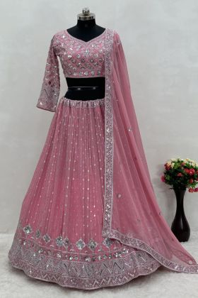 Baby Pink Sequence Work Faux Georgette Wedding Wear Lehenga Choli