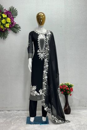 Black Chain Stitch Work Pant Style Salwar Kameez