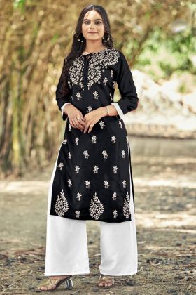 Black Embroidery Work Kurti With Palazzo