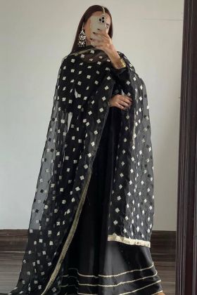 Black Faux Georgette Anarkali Style Gown