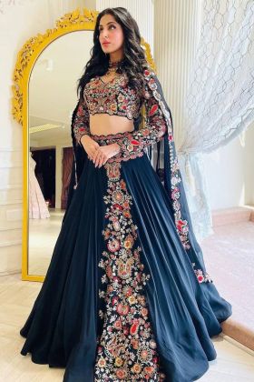 Black Faux Georgette Embroidery Work Lehenga Choli