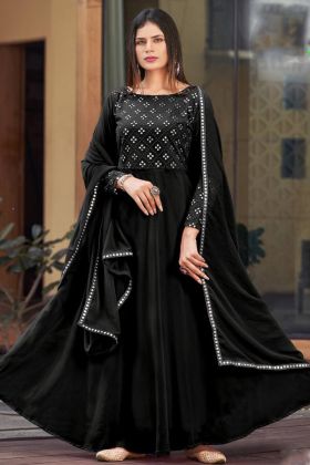 Black Foil Mirror Work Long Anarkali Kurti