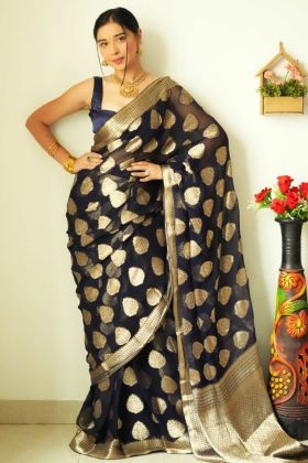 Black Golden Weaving Work Slab Cotton Saree