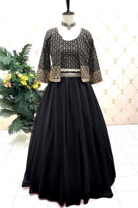 Black Lehenga Choli With Sequence Work Shrug