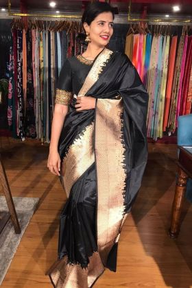 Black Pure Banarasi Silk Jacquard Saree