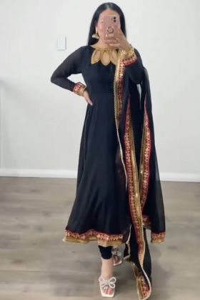 Black Sequence Work Faux Georgette Anarkali Gown