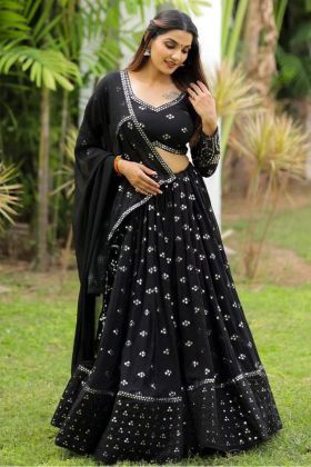 Black Thread Work Faux Georgette Lehenga Choli