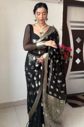 Black Weaving Work Soft Linan Slab Saree