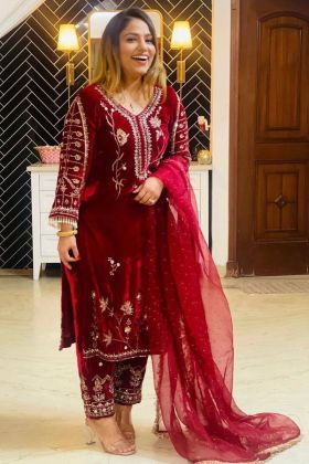 Blood Red 9000 Viscose Velvet Salwar Kameez