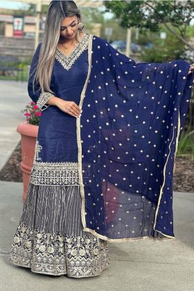 Blue Embroidery Work Sharara Salwar Suit