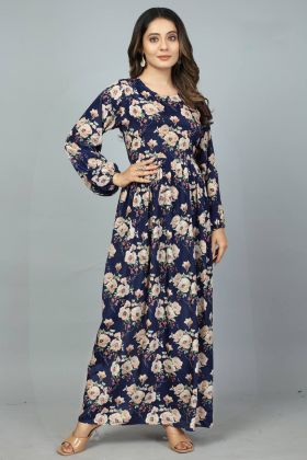 Blue Flower Printed Kasturi Silk Kurti