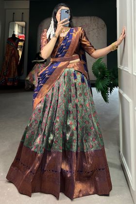 Blue Pure Chanderi Weaving Work Lehenga Choli