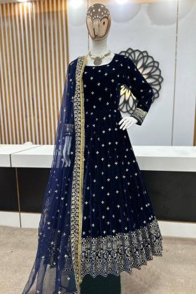 Dark Blue Sequence Work Anarkali Gown