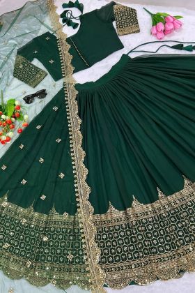 Dark Green Embroidery Work Faux Georgette Lehenga Choli