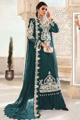 Dark Green Faux Georgette Hand Work Salwar Suit