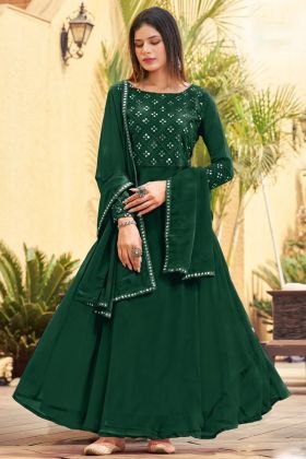 Dark Green Heavy Georgette Anarkali Style Kurti