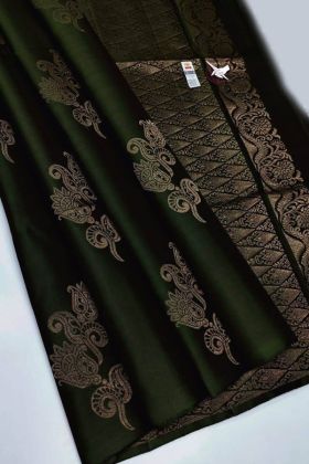 Dark Green Jacquard Work Soft Linan Slab Saree