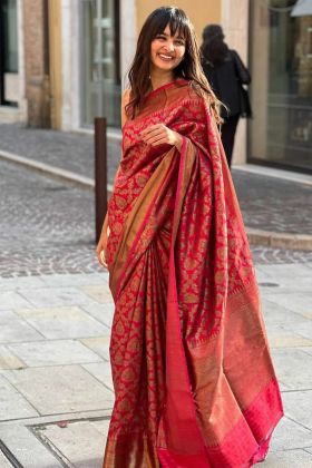 Dark Maroon Jacquard Work Saree