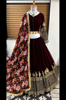 Dark Maroon Sequence Embroidery Work Wedding Special Lehenga Choli