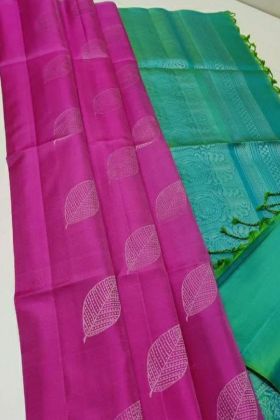 Dark Pink Jacquard Work Soft Lichi Silk Saree