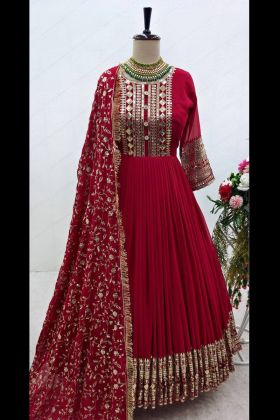 Dark Pink Sequence Work Anarkali Style Gown