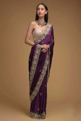 Dark Purple Black Rangoli Silk Embroidery Work Premium Saree