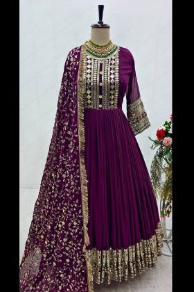 Dark Purple Faux Georgette Readymade Gown