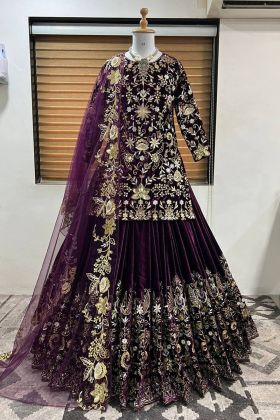 Dark Purple Sequence Work Lehenga With Top