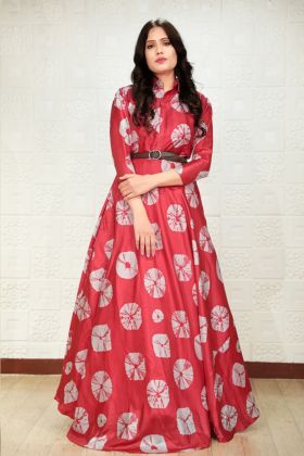 Digital Printed Blood Red Long Gown