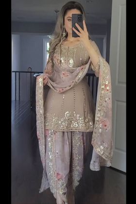 Dusty Brown Heavy Silk Dhoti Style Salwar Suit