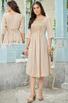 Dusty Embroidery Work Side Nayra Cut Kurti