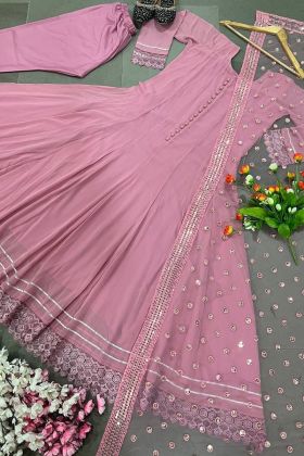 Dusty Rose Pink Faux Georgette Anarkali Style Gown