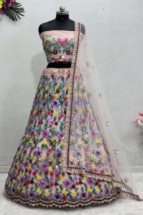 Embroidery Heavy Soft Net Multi Color Lehenga Choli.