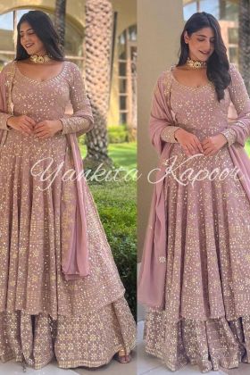 Fashion Designer Yankita Kapoor Style Peach Lehenga With Kurti