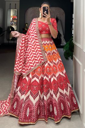 Festival Special Red Printed Silk Lehenga Choli