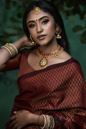 Festival Wear Brown Jacquard Work Saree