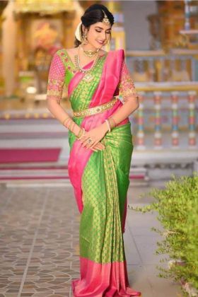 Green Lichi Silk Jacquard Work Saree