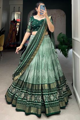 Green Tussar Silk Dot Printed Lehenga Choli