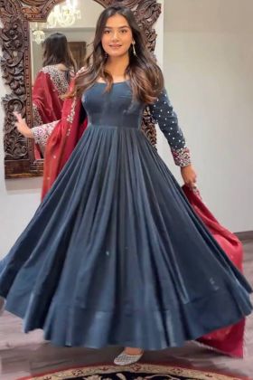 Grey colour long dress best sale