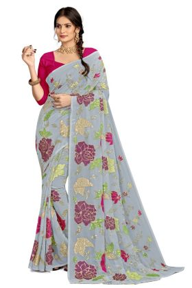 Grey Sequence Work Georgette Saree