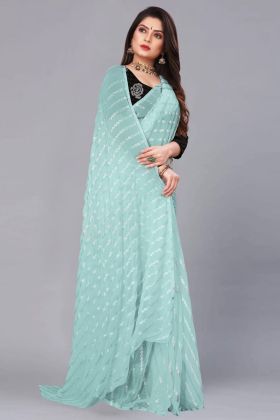 Light Blue Foil Print Work Saree