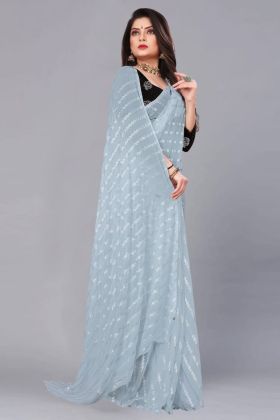 Light Grey Foil Print Work Saree