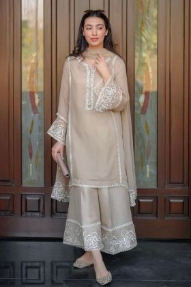 Light Grey Party Wear Faux Georgette Top Pant Salwar Dress