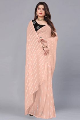 Light Peach Pure Soft Georgette Saree