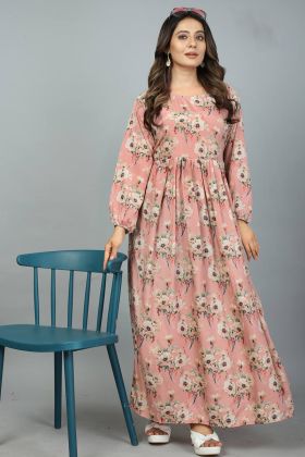 Light Pink Flower Printed Stitched Kurti