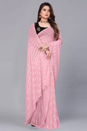 Light Pink Foil Print Work Saree