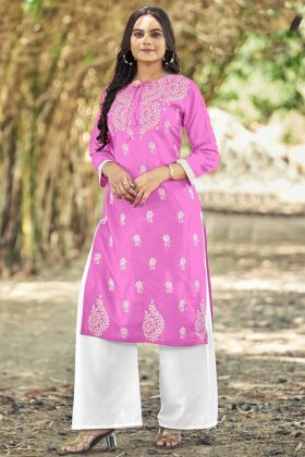 Light Pink Rayon Kurti With Palazzo