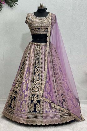 Light Purple Color Bridal Wear Embroidery Sequence Work Lehenga Choli